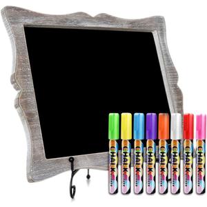 Tabletop Chalkboard Sign with Easel (11x13) + 8 Brilliant Liquid Chalk Markers | Hanging or Freestanding Framed Chalk Board with Hand Crafted Sweetheart Frame - Multipurpose Small Sign (Rustic Brown)