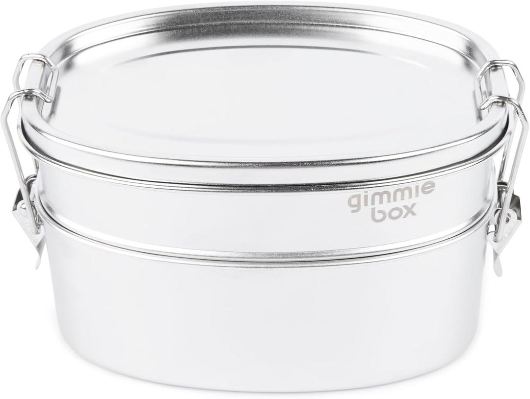 Gimmiebox Gimmiethree Premium Compact Stainless Steel Bento Box Lunch Box With Compartments For Adults, Leak-proof, Easy Side Locks