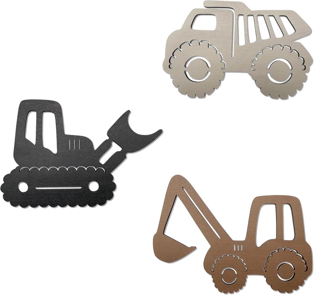 Ajqiomh Construction Trio Nursery Wall Decor Wooden Construction Vehicles Decor Kids Room Wall Decor Kids Room Decor Nursery Playroom Wall Decor for Boys