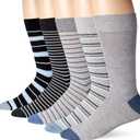 Amazon Essentials Men's Comfortable Patterned Cotton Crew Dress Socks, 5 Pairs
