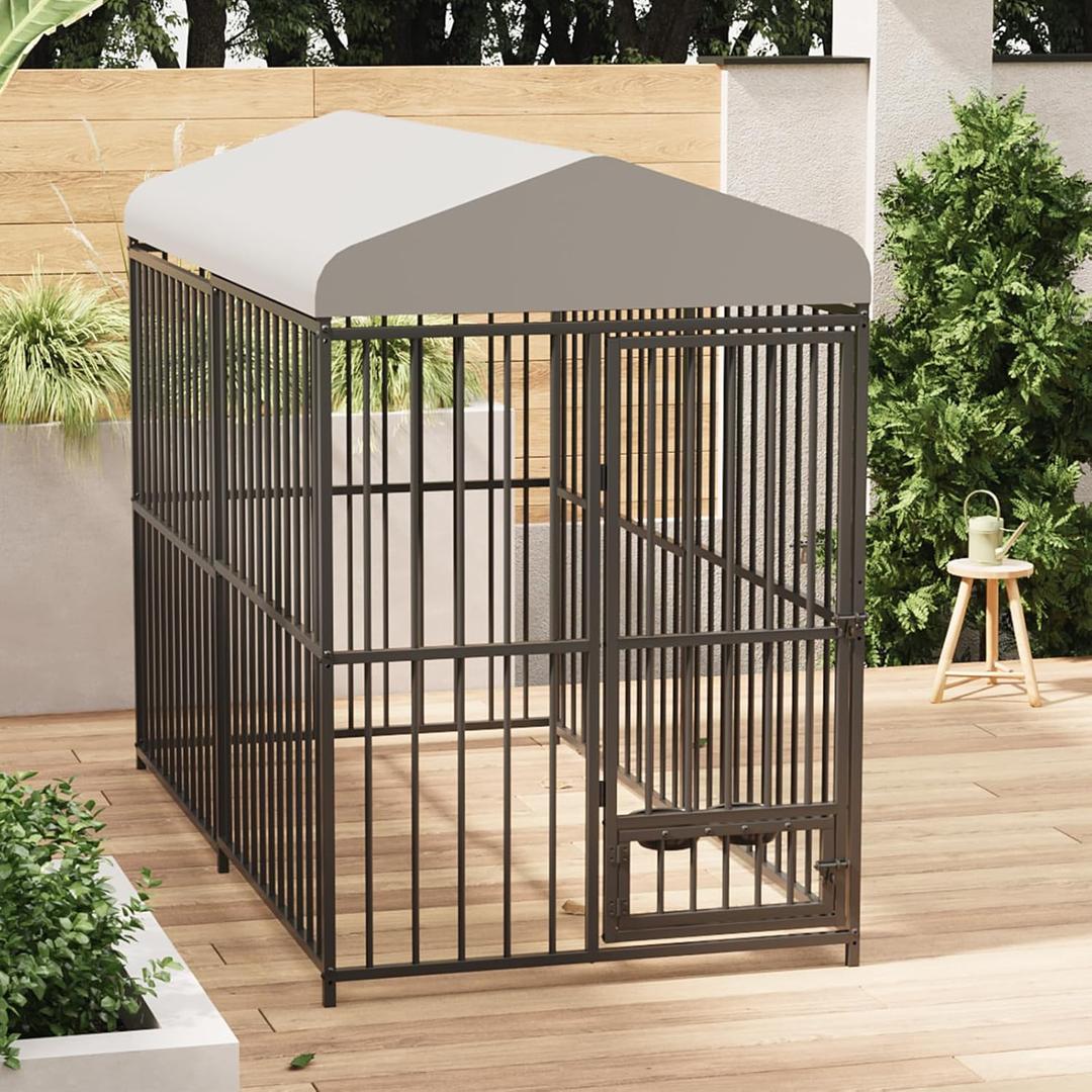 Large Outdoor Dog Kennel with Waterproof Cover, Large Dog House with Feeding Doors, Heavy Duty Dog Enclosures for Garden Backyard Courtyard846FT