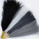 8 Pcs 17" Pampas Grass Faux Dried Decor, Fluffy Fake Small Pompas Artificial Black White Grey Gray Pompous Short Stems Bouquet Flower Arrangement Vase Filler for Boho Home Wedding Decoration