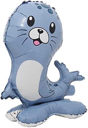 Selfstand 3D Animal Fox Koala Lion Elephant Panda Cow Rabbit dinosaur Triceratops Stegosaurus Baby shower Ball Foil Balloons Birthday Party Baby Shower Decorations Kids Toys (Base Sea Dog)