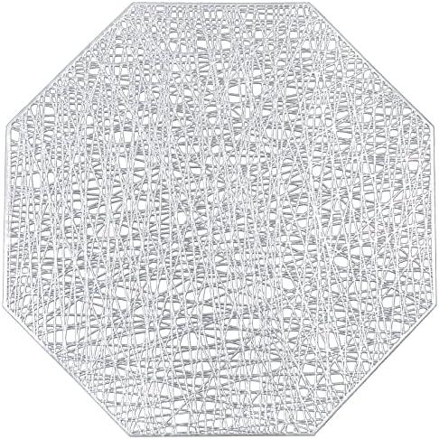 U'Artlines Octagonal Placemats Hollow Out Mats Vinyl Non-Slip Heat Insulation Kitchen Table Mats (Octagonal Silver, 6pcs)