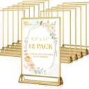 EHWINE 12 Pack Acrylic Sign Holder 8.5 x 11, Double Sided Gold Picture Frame Stand up Table Top Sign Holders, Clear Display Stand Menu Flyer Holder for Wedding Party (Provide Non-Slip Mats)