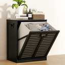 VASMIA Tilt Out Laundry Hamper, Bamboo Laundry Cabinet with Hidden Removable Basket,Dirty Clothes Storage Organizer for Bedroom, Bathroom, Living Room, Black