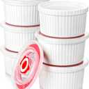 MALACASA Ramekins with Lids 8 oz - Set of 6, White Porcelain Creme Brulee Souffle Ramekins with Covers, Ceramic Custard Cups for Baking, Dishwasher and Oven Safe, Series RAMEKIN-DISH