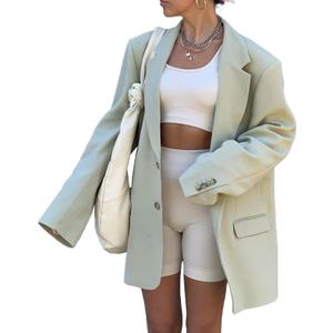 Grlasen Women Casual Elegant Long Sleeve Oversized Lapel Blazers Open Front Solid Work Office Jacket Blazer (Green, S)