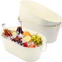 3 PCS 15.3 x 9 x 6 inch White Metal Galvanized Tub with Handles, 3 Gallon Large Beverage Tubs for Wine, Cocktails, Parties, Outdoor Beer Ice Tub, White