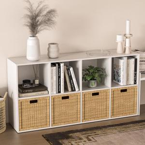 Wooden 8 Cube Storage Organizer with Closed Back Panel,White Cube Shelf Cubby Storage Organizer with Compartments for Living,Bookshelf, Easy to Install (White, 8 Cube-11in)