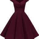 Ellames Women's 1950s Retro Vintage Dresses Elegant 2025 Cocktail Party Dress Cap Sleeve Dress with Pocket (Burgundy)