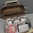 Adult Lunch Box Set, Five Compartments, Stainless Steel Construction, Easy to Clean, Heats Food by Adding Hot Water.