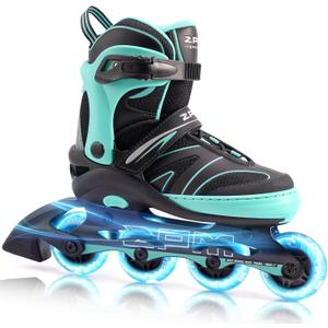 2PM SPORTS Kids Adjustable Inline Skates Ages 4-12, Youth Inline Skates for Girls Boys 5-8 8-12 with Full Light Up Wheels, Beginner Women Adult Skates (Mint)