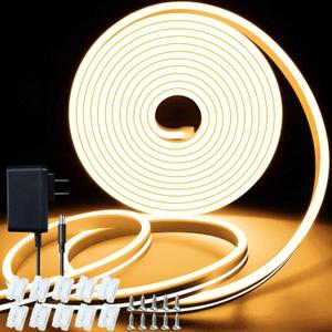 IKERY LED Neon Lights 16.4ft/5M,White 24V Silicone Neon Rope Light IP67 Waterproof Flexible DIY Cuttable LED Light Strip Kits for Kitchen Bedroom Indoor Outdoor DecorationPower Adapter Included (16.4ft/5M/Warm White)