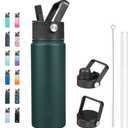 BJPKPK Insulated Water Bottles with Straw Lid, 22oz Cold & Hot Thermo, Stainless Steel Metal Water Bottle with 3 Lids, Reusable Thermo, Cups, Mugs for Daily Use-Army Green