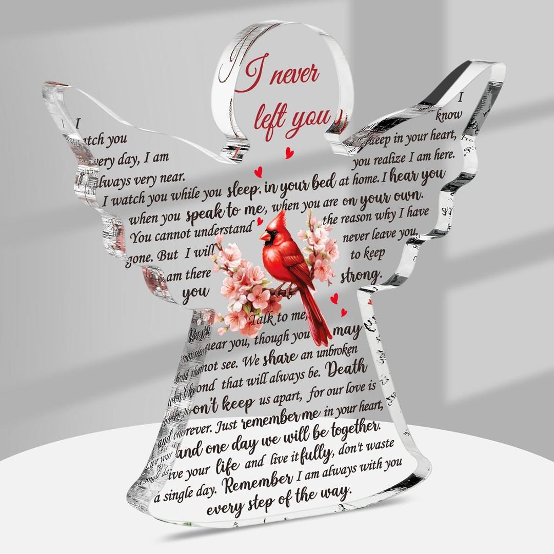 Jetec Sympathy Bereavement Gift Angel Red Cardinal Acrylic Memorial Gift for Loss of Loved One Remember Me Grieving Keepsake for Mom Dad Grandma Friend(Vivid Cardinal)