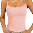GKBK Built in Bra Womens Padded Lace Tank Tops Double Lined Spaghetti Strap Fitted Layering Club Night Party Cami Shirt (Pink, M)