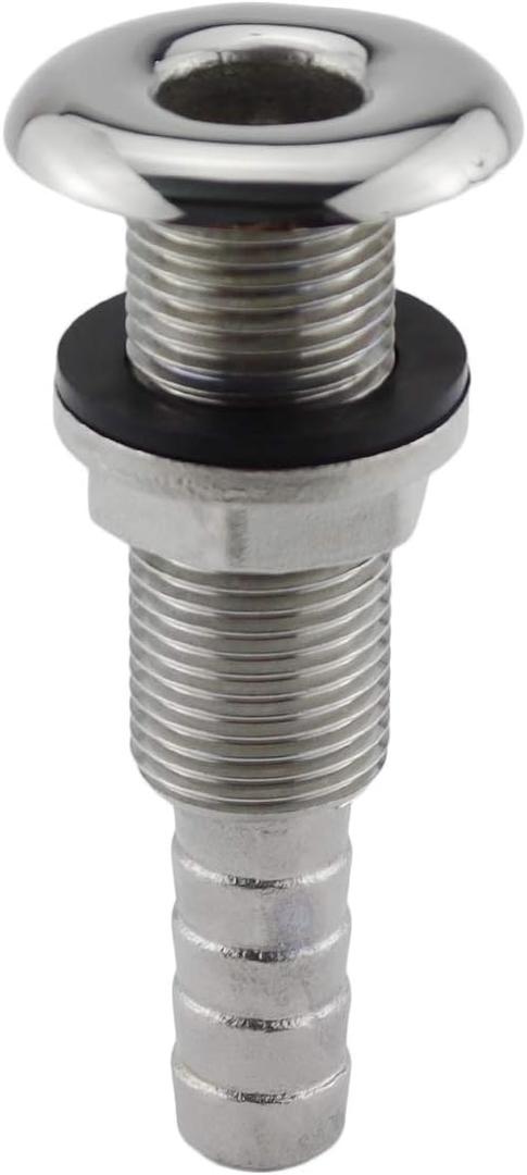 Marine Grade Stainless Steel Barbed Standard Length Straight 1/2" ID Thru-Hull with Nut&Custom Gasket for Boat