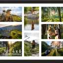 4x6 Photo Collage Frame 8 Openings Wooden, 13.5x17.5 Multi Picture Frame Collage Wall Decor, Black Frame with White Mat, Solid Pine Wood