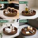Round Decorative Tray, Wooden Serving Tray with Handles, 11.8in Vintage Brown Decorative Trays for Coffee Table, Kitchen Counter,bandejas decorativas