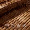 LEAONME Luxury Velvet Quilt Set King Size 98''x106'', Ultra-Soft Striped Channel Comforter with Exquisite Rice Stitch Detailing, Lightweight All-Season Bedspread Coverlet w/ 2 Shams, Caramel/Brown