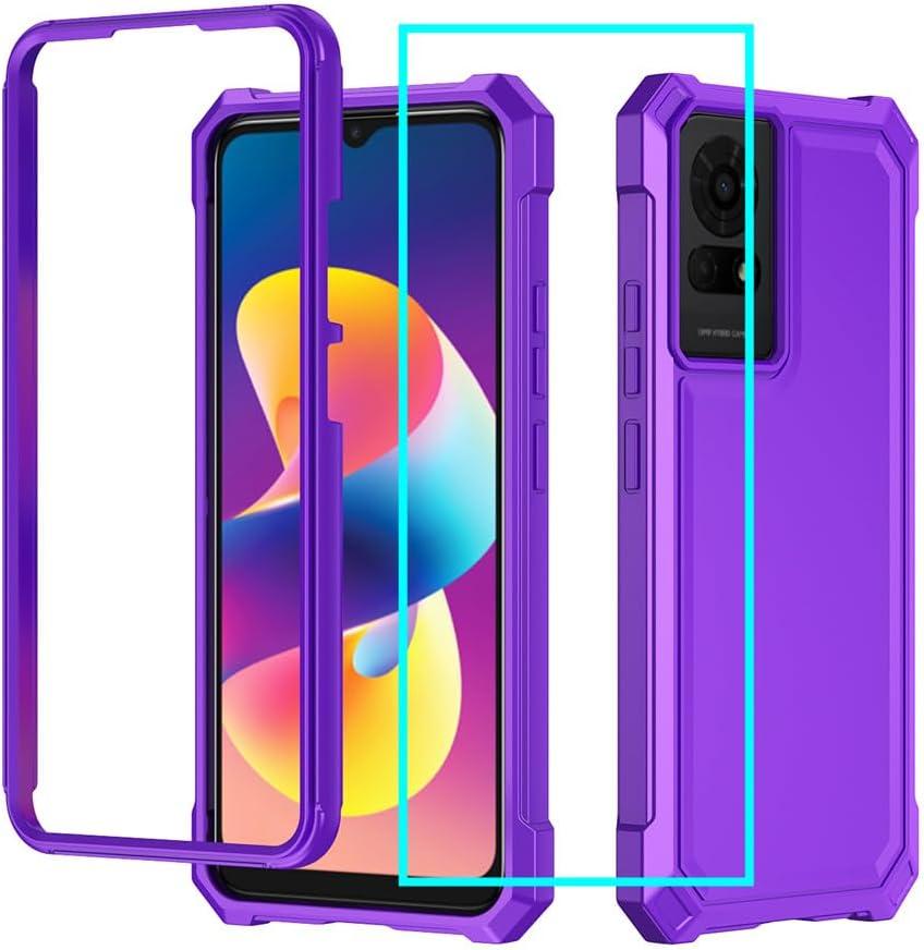 for TCL 50 LE Case/TCL K24/K23 Case with Screen Protector,TCL 50 LE Phone Case Full Body Protection Front Silicone Bumper Frosted PC Back Military Grade Shock-Absorbent Cover for TCL K24 T434D Purple