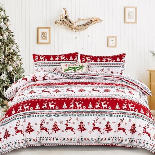 Dobuyly Christmas Comforter Set King Size, Reindeer Snowflake Xmas Tree Holiday Decor Bedding Set, 3 Pieces Soft Microfiber Boho Christmas New Year Gift Bed Comforter Set 103"x90"