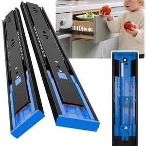 Push to Open Soft Close Drawer Slides 1 Pair 10 12 14 16 18 20 22 24 Inch 100 LB Load Capacity Side Mount Full Extension Cabinet Runner Ball Bearing Kitchen Dresser GlideBlack,12inch