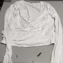 SweatyRocks Women's Wrap Deep V Neck Ruched T Shirts Sexy Long Sleeve Loose Plain Tees Streetwear Small