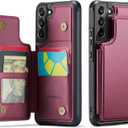 Vinich for Samsung Galaxy S22 Wallet Case with Card Holder, RFID Blocking Credit Slots Kickstand Shockproof Phone Cover Fit for Galaxy S22 6.1" Wine Red