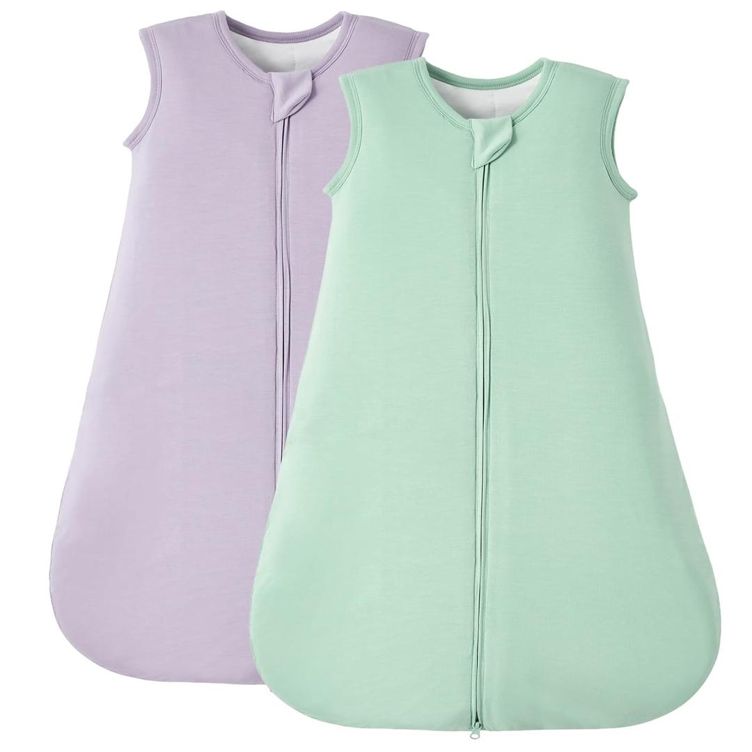 Duomiaomiao 2 Pack Buttery Soft Rayon Made from Bamboo Baby Sleep Sack 0-6 Months 1.0 TOG, Premium Baby Sleeping Bag 2-Way Zipper for Babies
