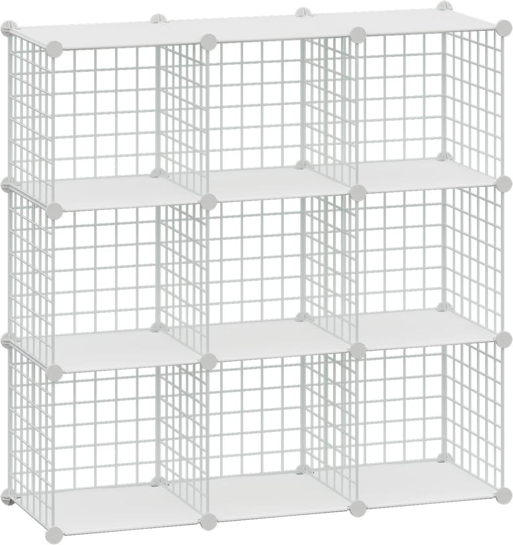 HUBSON Wire Cube Storage Organizer, Book/Toy/Craft/Potted Plants and petCloset Organizers and Storage Shelves, 8-Cube Freely Combinable Metal Grids Storage Shelf,White Plus Iron