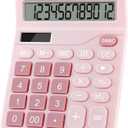 Office Calculators Desktop, 12-Digit Dual Power Cute Calculator with Large LCD Display Big Button for Office Home and School (Pink)