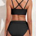 Herseas Women's Bikini Sets Two Piece Swimsuit V Neck High Waisted Ruched Tummy Control 2025 Summer Bathing Suit (Black, XS)