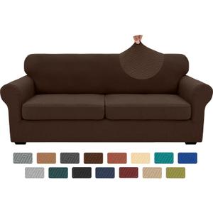 XINEAGE 2025 New 3 Pieces Couch Covers for 2 Extra Large Cushion Sofa Super Stretch Sofa Cover for 2 Large Seat Cushion Universal Loveseat Slip Cover for Living Room (Coffee), 71"-91"(2 Cushions). Sofa Slipcover Loveseat +2 Cushion Covers 19-28x19-30x12 30x40-19-33x12