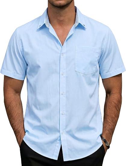 Mens Oxford Short Sleeve Dress Shirts Casual Button Down Shirt | Formal, Button Up, Collared, Regular Fit, Untucked, Lightweight, Breathable, Easy Care, Daily, Business, Office, Wedding, S