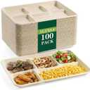 SUT SUT100% Compostable 5 Compartment Plates, 100 Pack Disposable Paper Plates 12.58.6 Inch, PFAS Free & BPA Safe Biodegradable Party Platters for Daily Meals, Events & Catering