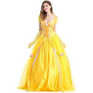 Qubskry Princess Beauty Costume for Women, Girl Princess Belle Dress up Ball Gown, Halloween Costume Adult XXL