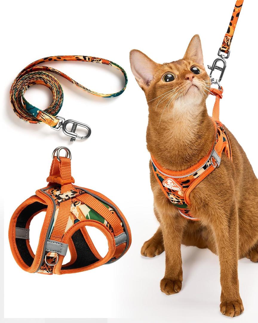PetThem Upgraded Cat Harness and Leash Set - Step-in Escape Proof Adjustable Cat Harness, Comfortable Soft Lightweight, Reflective Harness for Walking, Travel, Camping (King of The Jungle, M)