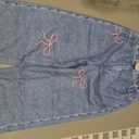 Baby Girl Wide Leg Faux Denim Pants Elastic Waist Embroidery Loose Fit Casual Jeans with Pockets Basic Jeans, 7Y