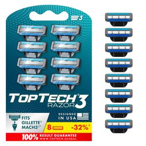Razor 3 for Men - Replaceable Cartridges for Manual Shaving Razor - 3-Blade Technology Refills - Fits Gillette Mach3 - Soft Shave Sharp Blades - Cost-effective Refill (8 refills) (8 Count (Pack of 1))