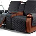 Ruaozz Waterproof Recliner Loveseat Cover with Console, Non-Slip Couch Cover Pet Cover for Double Recliner Split Sofa Cover with Elastic Straps for Kids, Dogs, Pets (Black, 2 Seater)