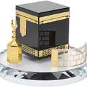 Muslim Crystal Gilded Kaaba Clock Tower Miniature Model Showpiece Muslim Crystal Gilded kaaba Model Kits Islamic Architecture Handicraft Home Vehicle Decor Islamic Building Gift