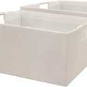 Foldable Fabric Storage Cubes, 2 Packs Cloth Storage Baskets with Wooden Handles, Collapsible Shelf Closet Organizer Bins, Rectangular Storage Boxes for Decor (Beige)