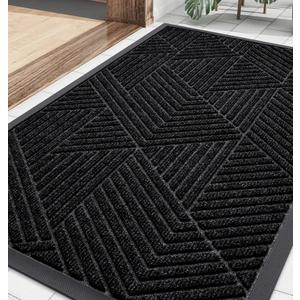 Smiry Front Door Mat Outside Entrance, Heavy Duty Sturdy Natural Rubber Doormat, Trap Dirt and Moisture, Easy Clean Low Profile Mats for Indoor Outdoor Entry, Irregular Triangle (29.5x17, Black)