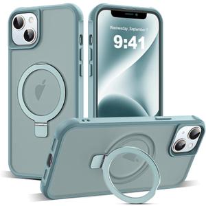 Compatible with iPhone 14 Plus Case with Invisible Magnetic O-Ring Stand Military-Grade Translucent Case for iPhone 14 Plus 6.7" [Compatible with Mag-Safe][Great Grip Feeling], Blue
