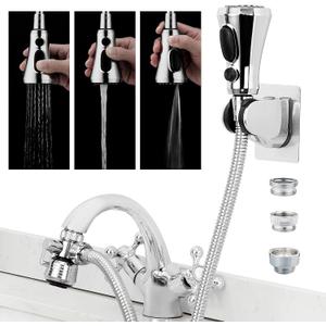 CECEFIN Kitchen Faucet Hose Attachment, Sink Sprayer Replacement Head with 4.9 Ft Stainless Steel Hose, Water Saving Aerator with 3-Way Diverter Valve for Hair Washing, Laundry Room, and Pet Shower