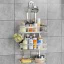 OMAIRA Shower Caddy Hanging with Soap Scrub Holder, Stainless Steel Adjustable No Drilling Non-Slip Large Capacity Sturdy Over Shower Head Shower Organizer Inside Shelves Bathroom Storage Rack, Silver