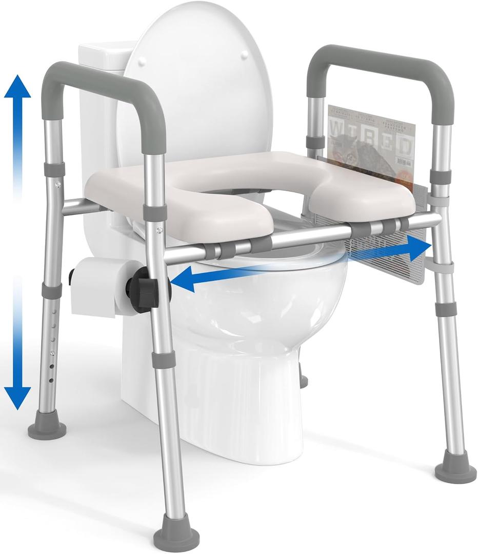 HOMLAND Toilet Seat Riser for Seniors with Adjustable Height & Width, 400lb | Padded Seat, Durable Aluminum Frame, Slip-Resistant Feet, Handicap Elevated Raised Toilet Seat for Elderly, Fit Most Toilet