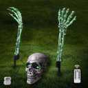Skeleton Stakes Lighted Set for Halloween Decorations  Skull and Hands with LED Lights Remote Control and Timer  Outdoor Spooky Lawn Garden and Graveyard Decor